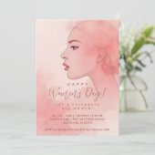 Delicate Minimalist Woman Pink Happy Women's Day 招待状 (スタンド正面)