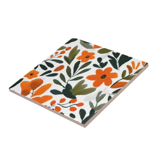 Delicate Orange Flowers Spring Floral Pattern  タイル (側面)