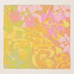 Delicate Orange Olive Green Floral Chiffon Scarf スカーフ
