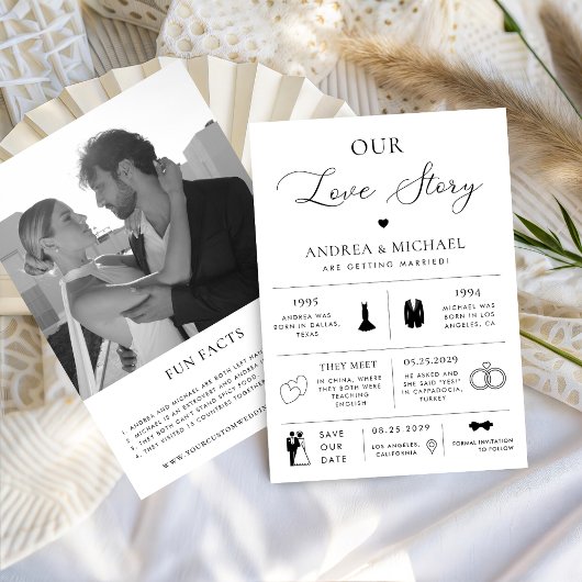 Delicate Our Love Story Infographic Photo Wedding 招待状