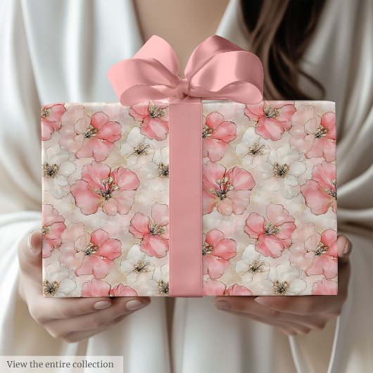 Delicate pale pink and gold 60th birthday wrap ラッピングペーパー