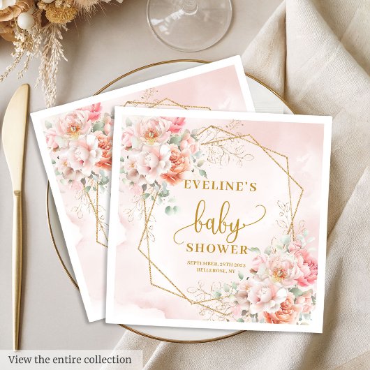Delicate pastel pink floral baby shower cocktail  スタンダードランチョンナプキン