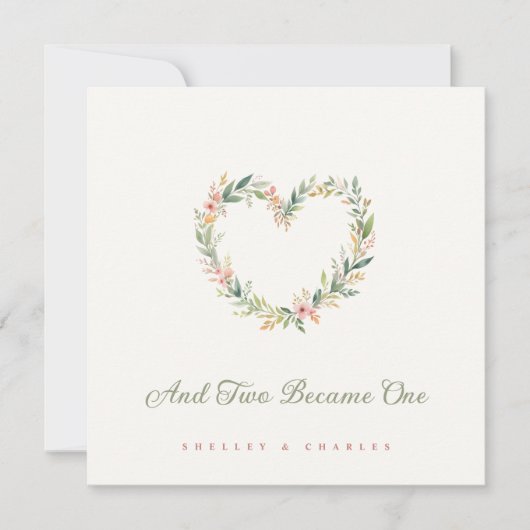 Delicate Pastel Pink Romantic Heart-Shape Wreath 招待状 (正面)