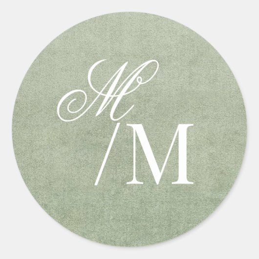 Delicate Pastel Sage Green Monogram Wedding ラウンドシール (正面)
