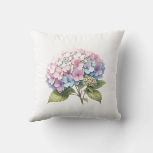 Delicate Pastel Watercolor Hydrangeas Throw Pillow クッション (裏面)