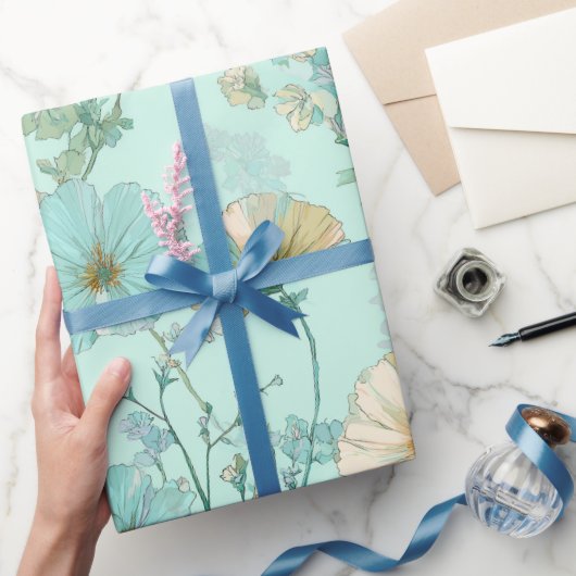 Delicate Pastel Wildflower Mint Floral Pattern ラッピングペーパー (ギフト)