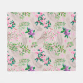 Delicate pattern with rhododendron flowers and fea フリースブランケット (正面(横))