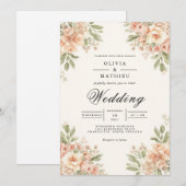 Delicate Peach Bloom Arch Wedding 招待状 (正面/裏面)
