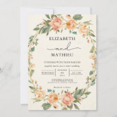 Delicate Peach Floral Oval Frame Wedding 招待状 (正面)
