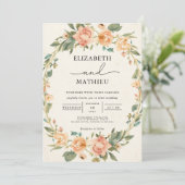 Delicate Peach Floral Oval Frame Wedding 招待状 (スタンド正面)