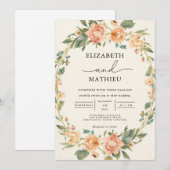 Delicate Peach Floral Oval Frame Wedding 招待状 (正面/裏面)