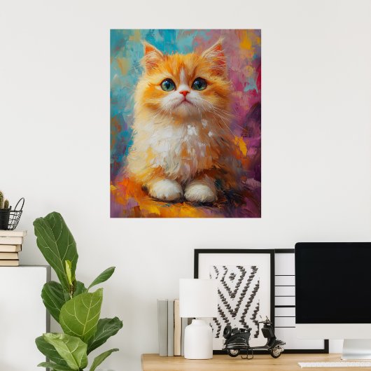Delicate Persian Kitten — Cute Pastel Art Print ポスター (ホームオフィス)