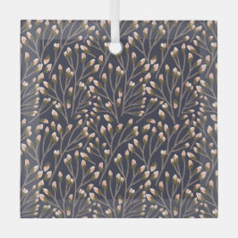 Delicate Pink Buds on Brown Branches ガラスオーナメント