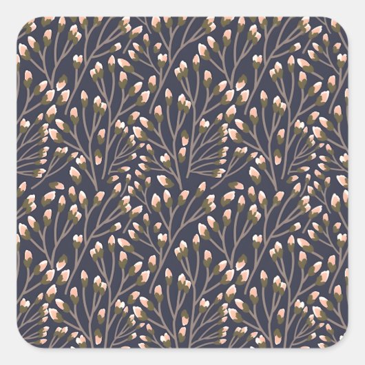 Delicate Pink Buds on Brown Branches スクエアシール (正面)