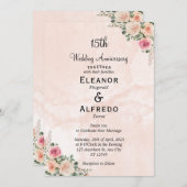 Delicate Pink Cream Floral Wedding Anniversary  招待状 (正面/裏面)