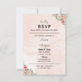 Delicate Pink Cream Floral Wedding RSVP Cards (正面)