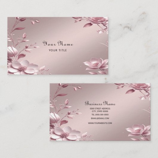 Delicate Pink Floral Business Card 名刺 (正面/裏面)