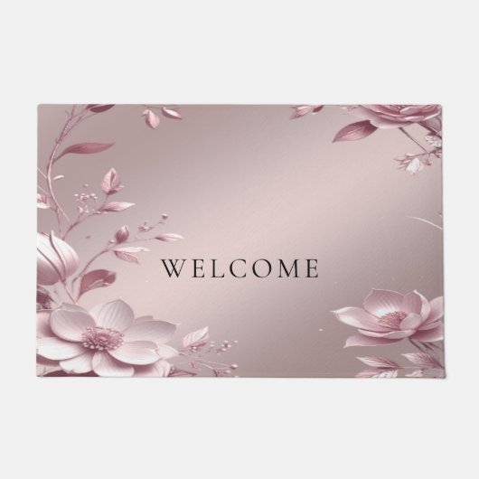 Delicate Pink Floral Doormat ドアマット (正面)