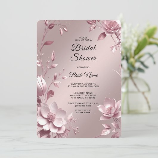 Delicate Pink Floral Frame Bridal Shower 招待状 (スタンド正面)