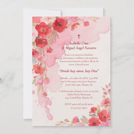Delicate Pink Floral Frame Christian Catholic 招待状 (正面)