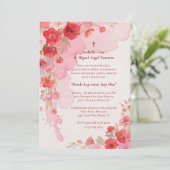 Delicate Pink Floral Frame Christian Catholic 招待状 (スタンド正面)