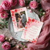 Delicate Pink Floral Frame Christian Catholic 招待状