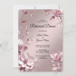 Delicate Pink Floral Frame Rehearsal Dinner 招待状