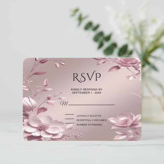 Delicate Pink Floral Frame RSVP Card (スタンド正面)