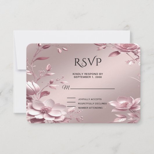Delicate Pink Floral Frame RSVP Card (正面)