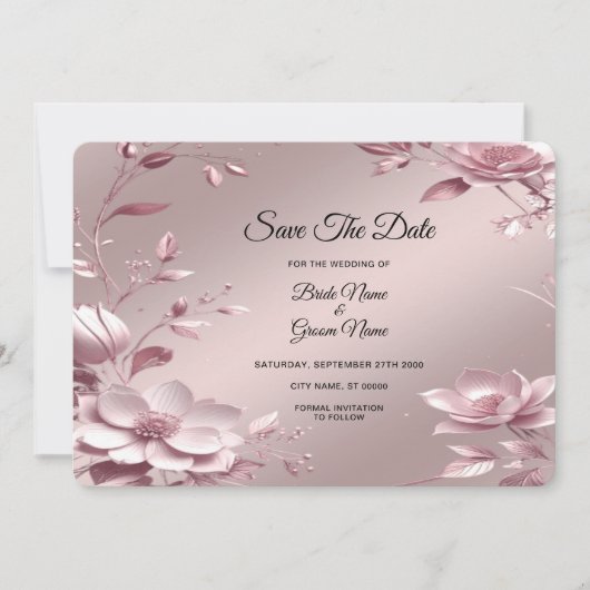 Delicate Pink Floral Frame Save The Date セーブザデート (正面)