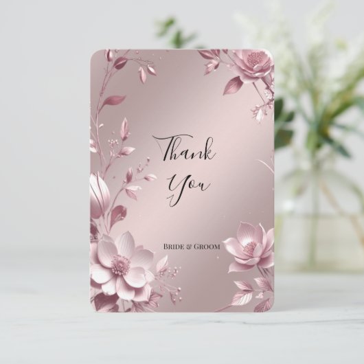Delicate Pink Floral Frame Thank You Card サンキューカード (スタンド正面)