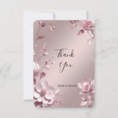 Delicate Pink Floral Frame Thank You Card サンキューカード (正面)