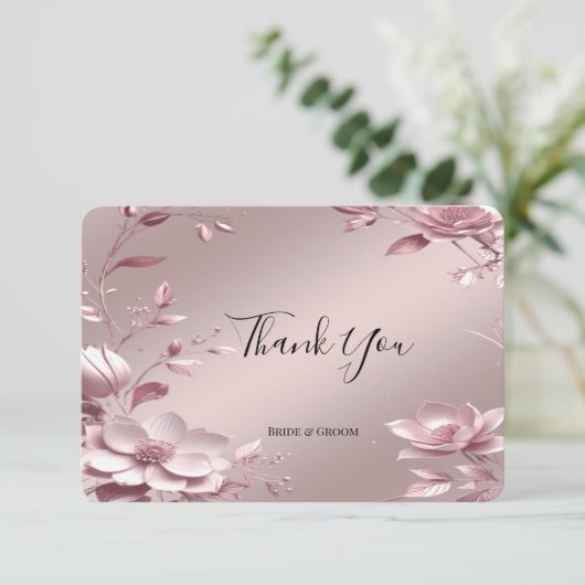 Delicate Pink Floral Frame Thank You Card サンキューカード (スタンド正面)