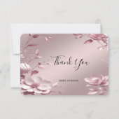 Delicate Pink Floral Frame Thank You Card サンキューカード (正面)