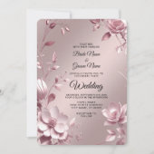 Delicate Pink Floral Frame Wedding Invitation 招待状 (正面)