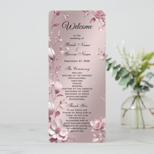 Delicate Pink Floral Frame Wedding  Program プログラム (スタンド正面)