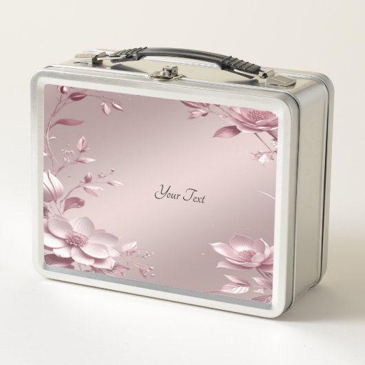 Delicate Pink Floral Lunch box メタルランチボックス (正面)