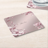 Delicate Pink Floral Paper Coaster スクエアペーパーコースター (アングル)