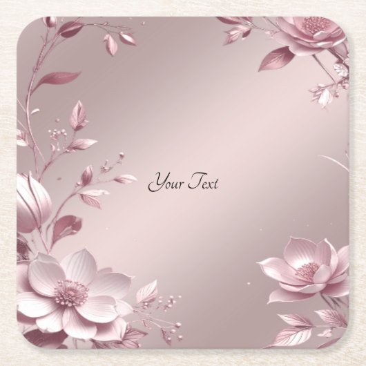 Delicate Pink Floral Paper Coaster スクエアペーパーコースター (正面)