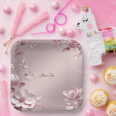 Delicate Pink Floral Paper Plate ペーパープレート (パーティー)