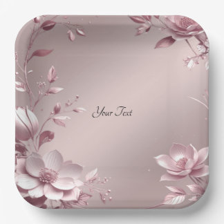 Delicate Pink Floral Paper Plate ペーパープレート