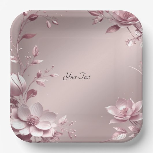 Delicate Pink Floral Paper Plate ペーパープレート (正面)