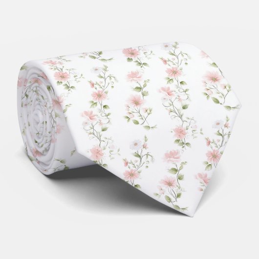 Delicate pink floral pattern neck tie ネクタイ (ロール)
