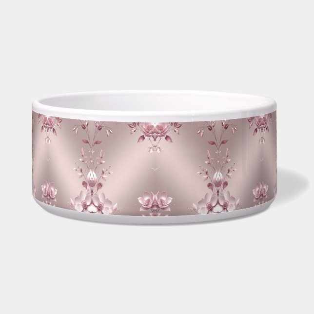 Delicate Pink Floral Pet Bowl ボウル (正面)