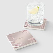 Delicate Pink Floral Stone Coaster ストーンコースター (横)