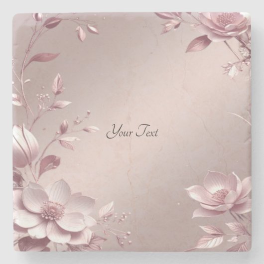 Delicate Pink Floral Stone Coaster ストーンコースター (正面)