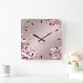 Delicate Pink Floral Wall Clock スクエア壁時計 (ホーム)