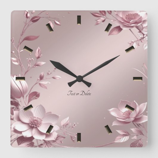 Delicate Pink Floral Wall Clock スクエア壁時計 (正面)
