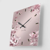 Delicate Pink Floral Wall Clock スクエア壁時計 (傾斜)