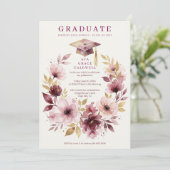 Delicate Pink Floral Wreath Graduation Cap  招待状 (スタンド正面)